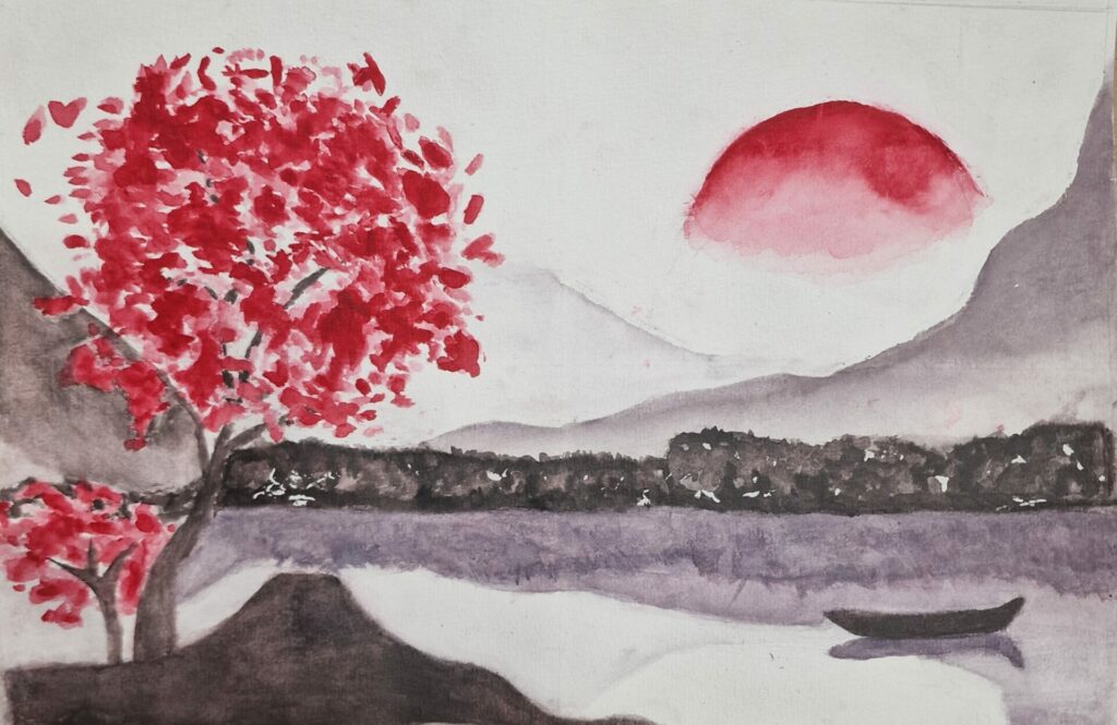 Peinture à l’aquarelle réalisée par une jeune élève de l’Atelier Carré d’Art’s à Gif-sur-Yvette.