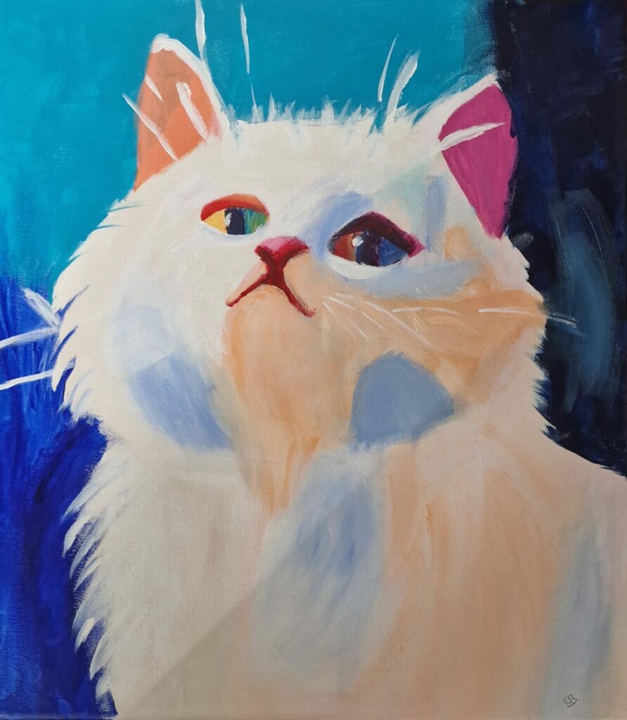 Chat peint à l'acrylique par une jeune élève de l'Atelier Carré d'Art's à Gif-sur-Yvette.