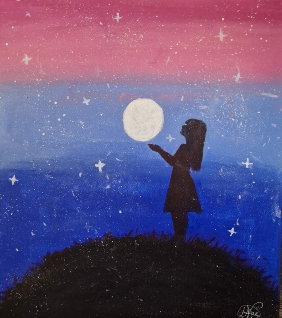 Peinture acrylique réalisée par une jeune élève de l'Atelier Carré d'Art's à Gif-sur-Yvette.