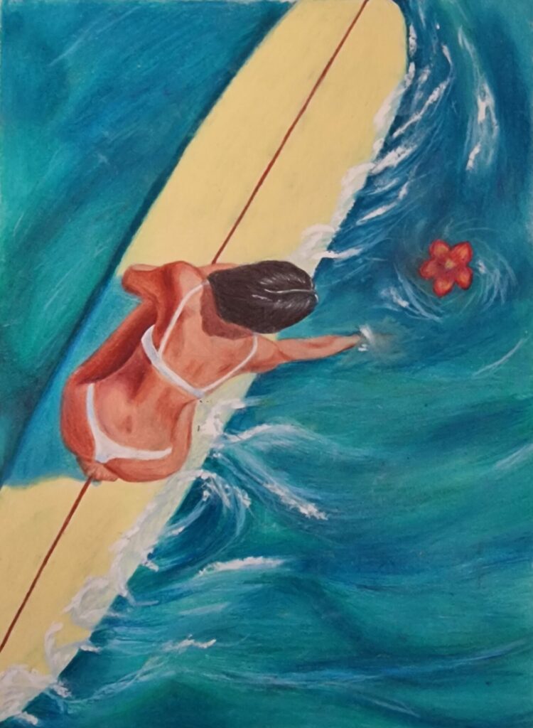 Dessin aux crayons de couleur, fait par Rose, à l’Atelier Carré d’Art’s