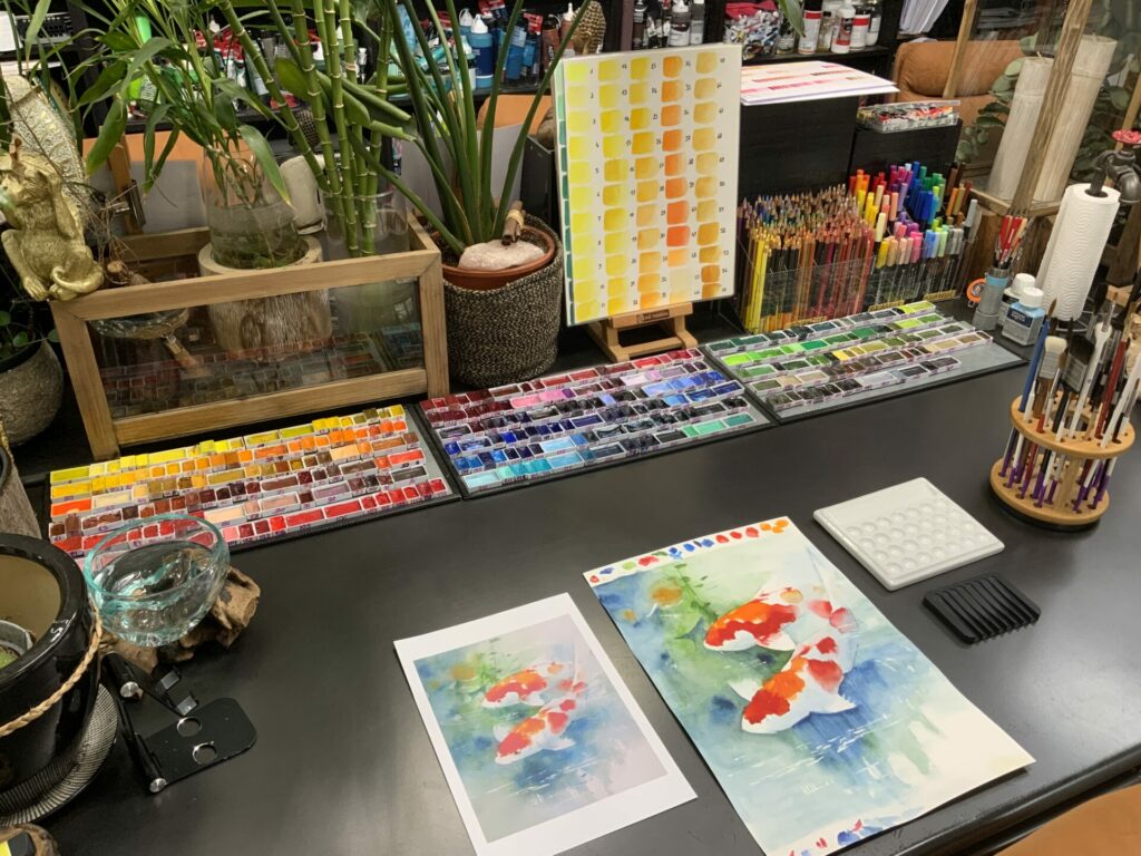 Matériel professionnel d’aquarelle à l’Atelier Carré d’Art’s à Gif-sur-Yvette